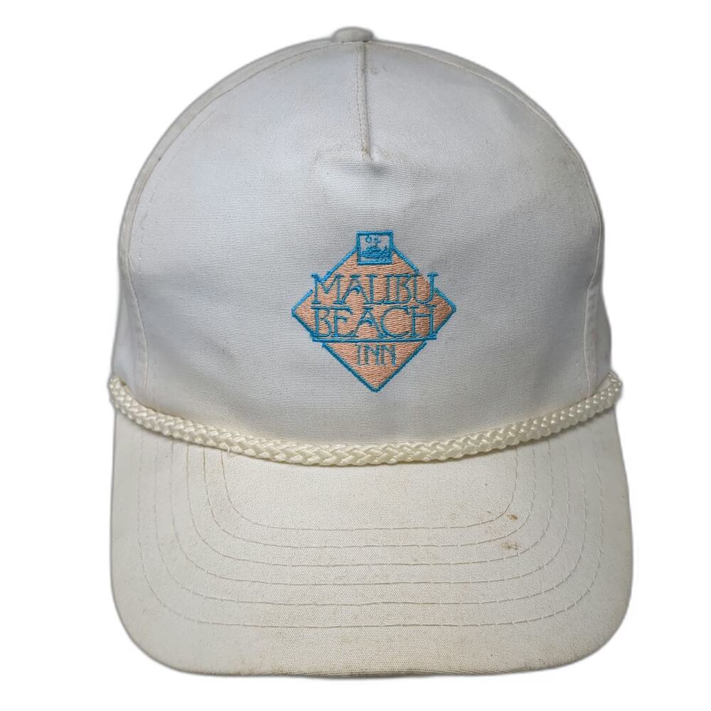 GTH Malibu Beach Inn 5 Panel White Hat One Size Rope Brim Green Under Snapback